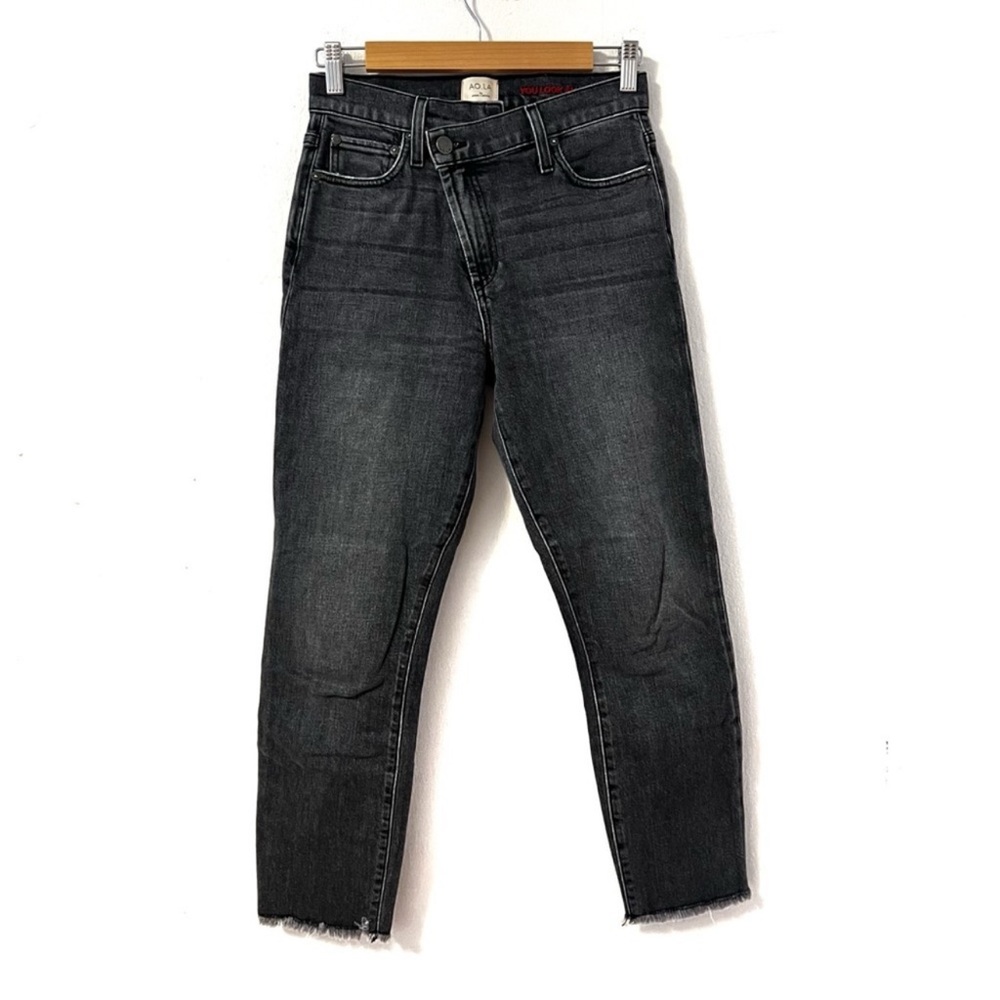 Alice + Olivia Dark Amazing Asymmetrical Slim Straight Night Walk Raw Hem Jeans